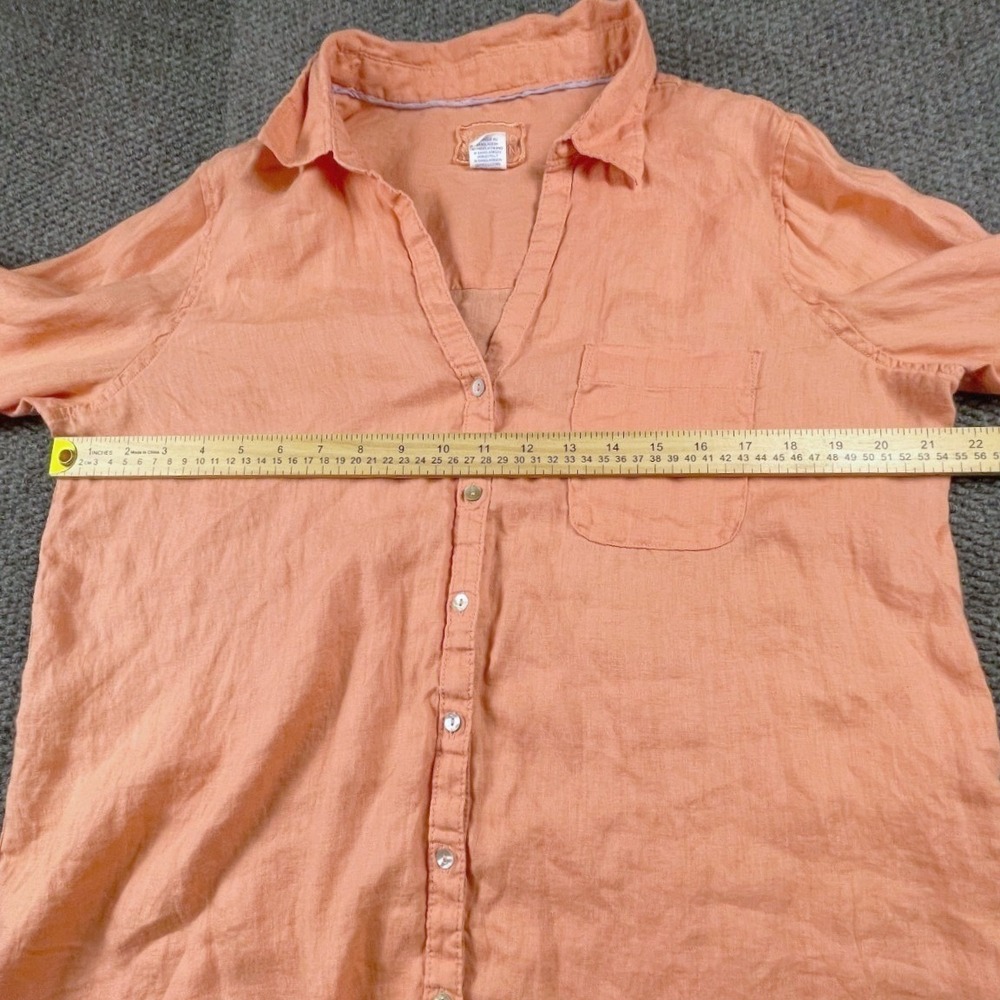 Sigrid‎ Olsen Womens Peach Orange Roll-Tab Sleeve Linen Button-Up Shirt L Beach - Picture 8 of 10
